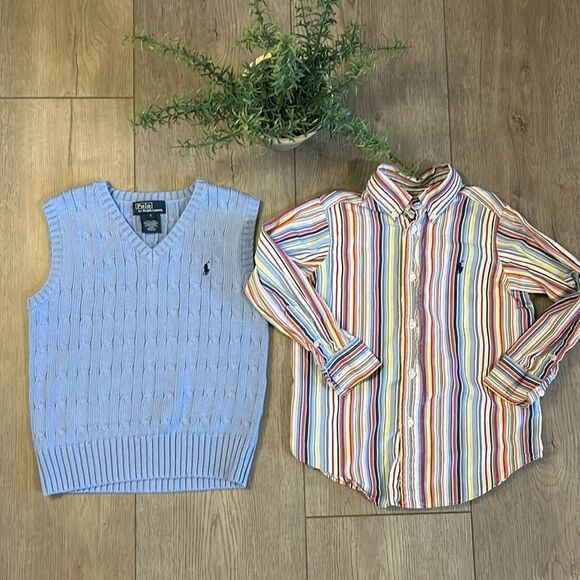 ((2 PIECE)) BOYS POLO RALPH LAUREN SWEATER VEST AND BUTTON DOWN SIZE 4/5 - Picture 1 of 7